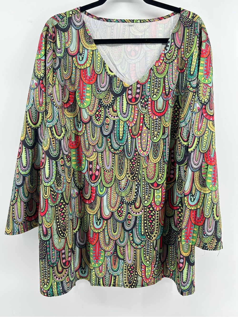 Multicolor Boho V-Neck Women’s Tunic Top - Vibrant Pattern Women's Size 5X
